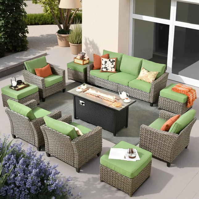 10 Piece Outdoor Patio Furniture Set with Fire Pit