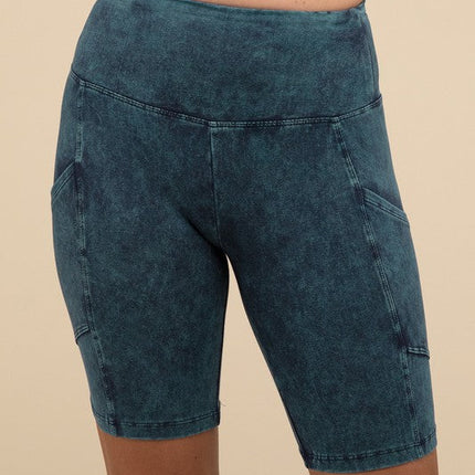 Mineral Wash Wide Waistband Pocket Leggings