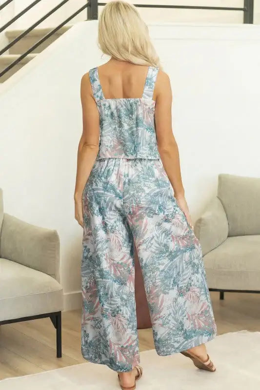 Tropical Palm Cropped Tank and Pants Set