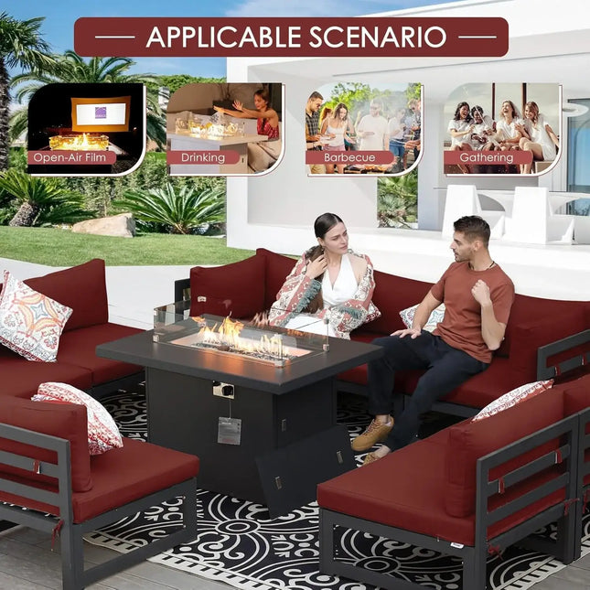 Grey Aluminum Outdoor Patio Set With Fire Pit Table