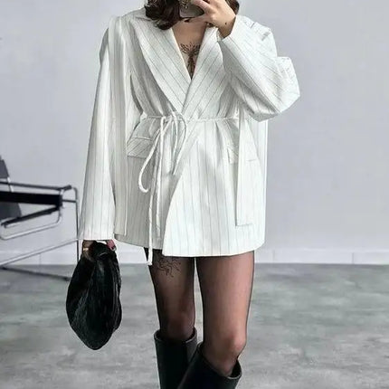 Striped Strappy Waist Suit Dress