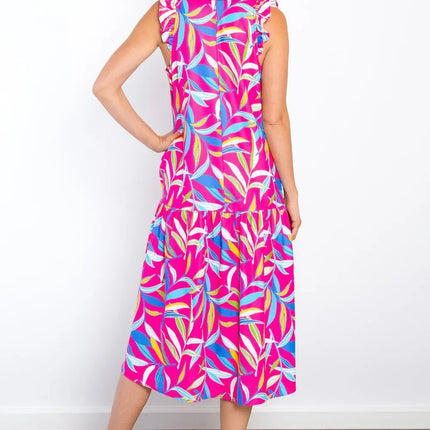 Be Stage Print Ruffled Midi Dress with Pockets