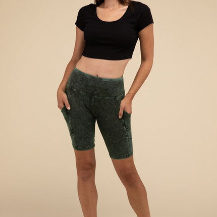 Mineral Wash Wide Waistband Pocket Leggings