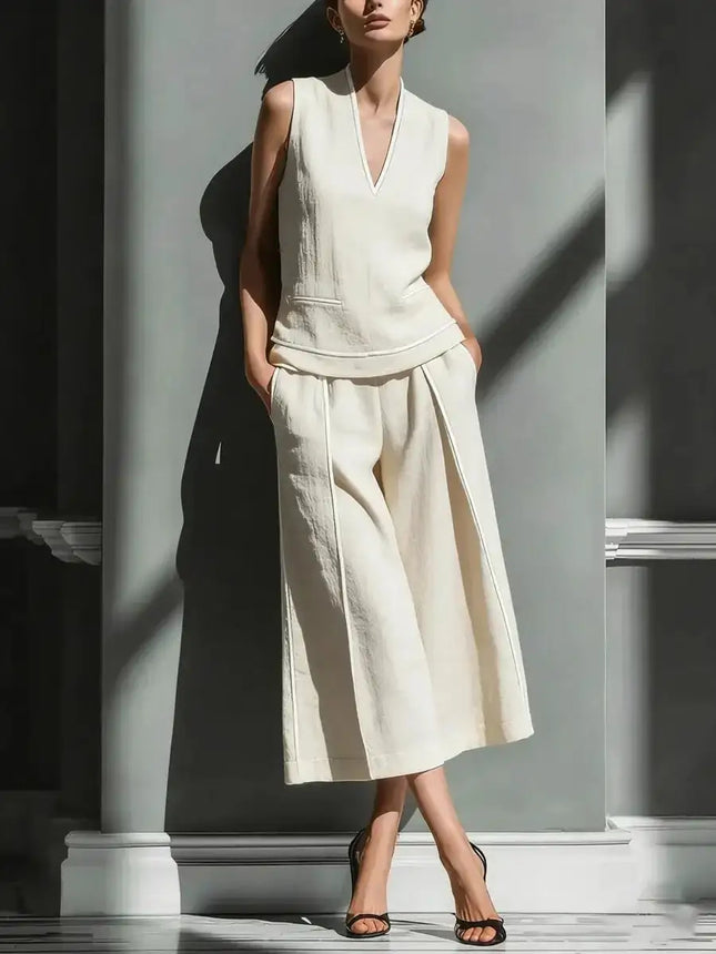 Casual Comfort Womens Sleeveless Linen Shirt Set (see size chart under more details)