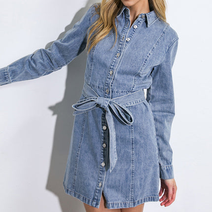 BE A LIGHT DENIM MINI DRESS