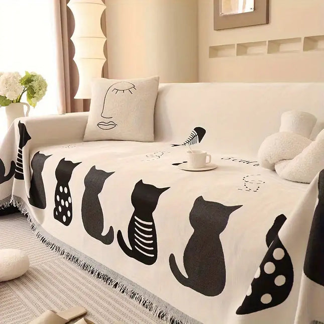 1pc Chenille Cat Cartoon Sofa Cover Blanket Four Seasons Universal Simple Double-sided Multi-functional Sofa Throw Blanket Couch Cover For Living Room Home Decor