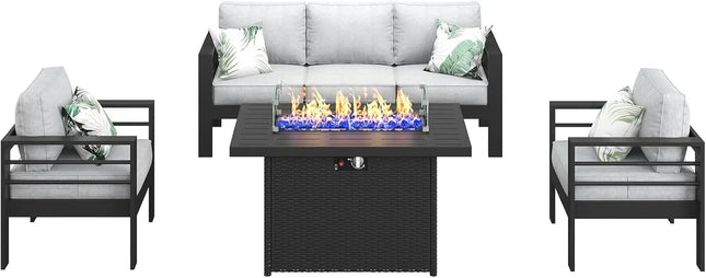 Aluminum Outdoor Patio Sectional Set With Fire Pit Table