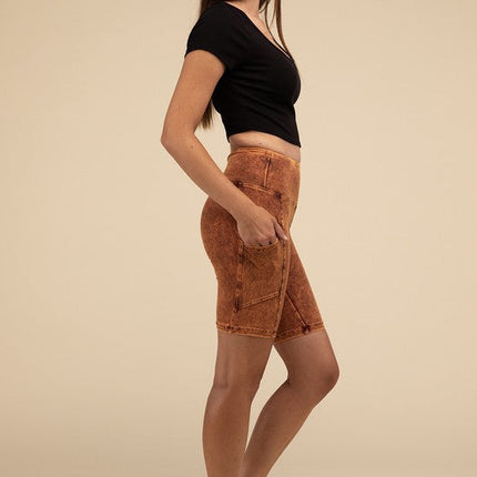 Mineral Wash Wide Waistband Pocket Leggings
