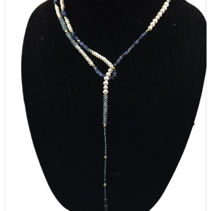"Fifty Shades of Blue"| Sapphire, Blue Topaz, Blue diamonds Freshwater Pearl Lariat Necklace