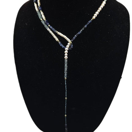 "Fifty Shades of Blue"| Sapphire, Blue Topaz, Blue diamonds Freshwater Pearl Lariat Necklace