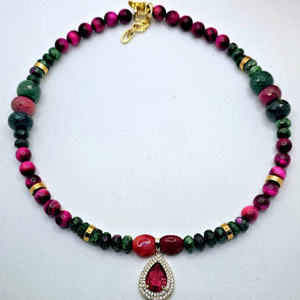 "Fifty Shades of Pink"| Tiger Eye and Ruby Zoisite Necklace