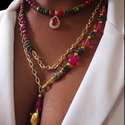 "Fifty Shades of Pink"| Tiger Eye and Ruby Zoisite Necklace
