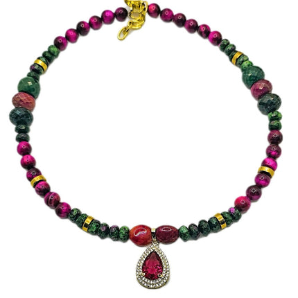 "Fifty Shades of Pink"| Tiger Eye and Ruby Zoisite Necklace
