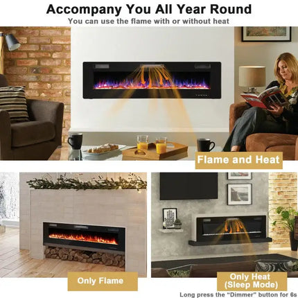 68" Ultra-Thin Recessed Electric Fireplace