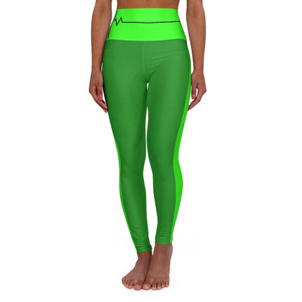 High Waisted Yoga Leggings - Forest Green and Neon Green Black