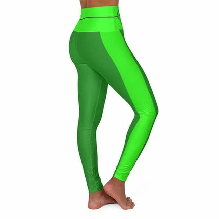High Waisted Yoga Leggings - Forest Green and Neon Green Black