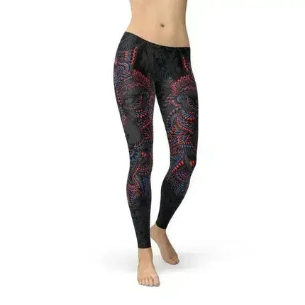 Womens Oriental Black Wolf Leggings