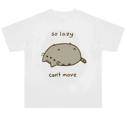 "So Lazy Can't Move" T-Shirt – Lazy Cat Print Harajuku Tee