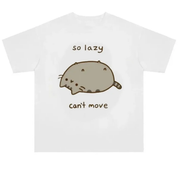 "So Lazy Can't Move" T-Shirt – Lazy Cat Print Harajuku Tee