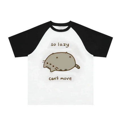 "So Lazy Can't Move" T-Shirt – Lazy Cat Print Harajuku Tee