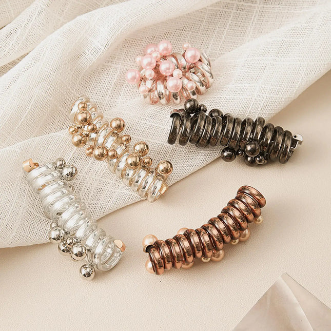 Berlun 5PCS Colored Beads Hair Ties For Women Spiral Hair Ties Coil Hair Ties Hair Bands for Womens Hair Plastic Hair Ties Kitsch Spiral Phone Cord Hair SP-1