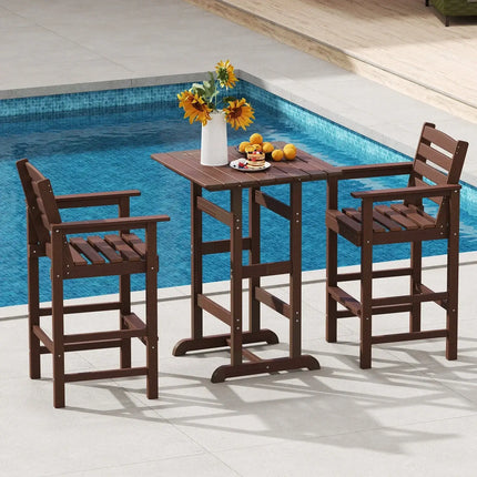 Patio HDPE Adirondack Bar Chairs Set of 2 with Wide Armrests-Brown