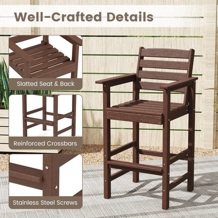 Patio HDPE Adirondack Bar Chairs Set of 2 with Wide Armrests-Brown