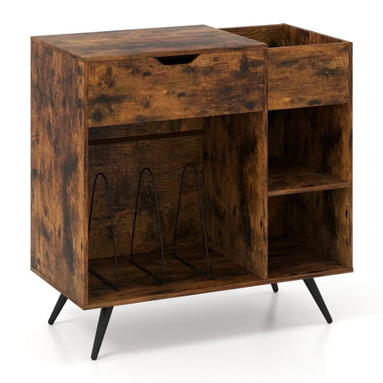 Record Player Stand with Power Outlet-Rustic Brown