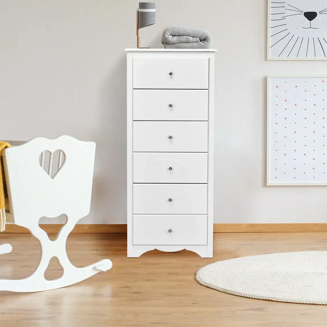6 Drawers Chest Dresser Clothes Storage Bedroom Furniture Cabinet-White