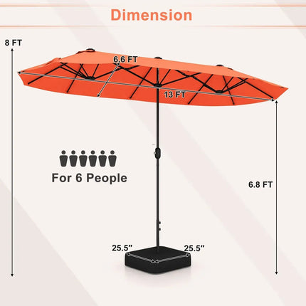 13 Feet Double-Sided Patio Twin Table Umbrella with Crank Handle-Orange