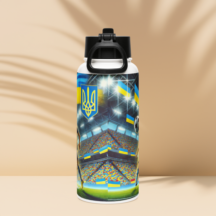 Steel Water Bottle with Ukrainian Soccer Emblem