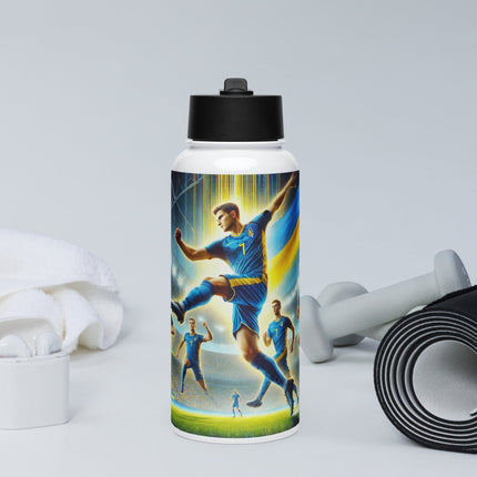 Steel Water Bottle with Ukrainian Soccer Emblem