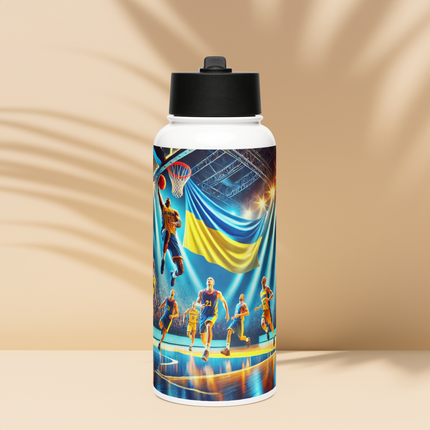 Steel Water Bottle with Ukrainian Basketball Emblem