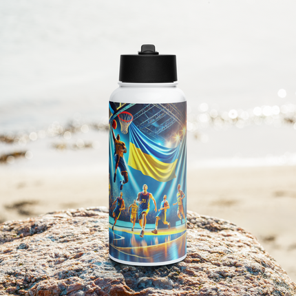 Steel Water Bottle with Ukrainian Basketball Emblem