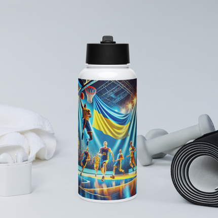 Steel Water Bottle with Ukrainian Basketball Emblem