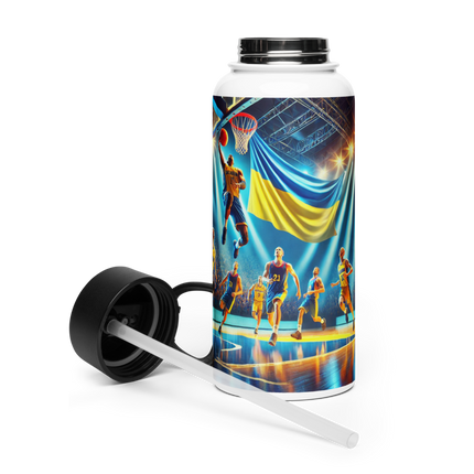 Steel Water Bottle with Ukrainian Basketball Emblem