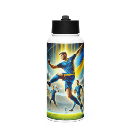 Steel Water Bottle with Ukrainian Soccer Emblem