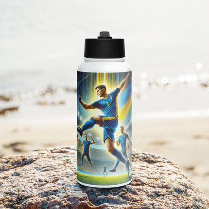 Steel Water Bottle with Ukrainian Soccer Emblem