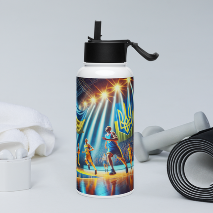 Steel Water Bottle with Ukrainian Basketball Emblem