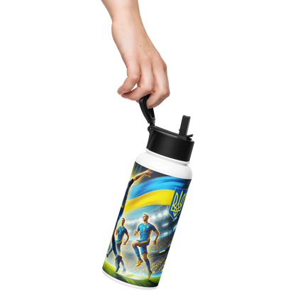 Steel Water Bottle with Ukrainian Soccer Emblem