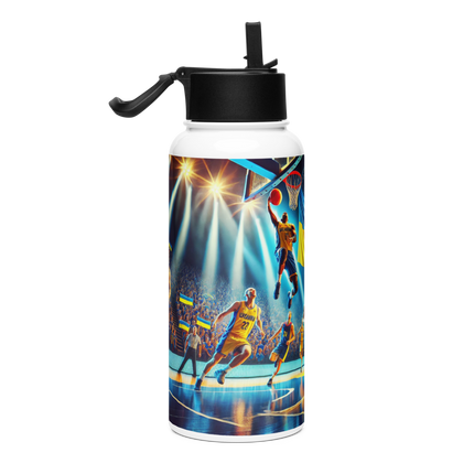 Steel Water Bottle with Ukrainian Basketball Emblem