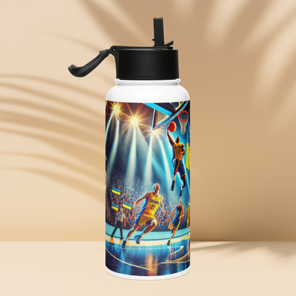 Steel Water Bottle with Ukrainian Basketball Emblem