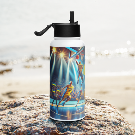Steel Water Bottle with Ukrainian Basketball Emblem