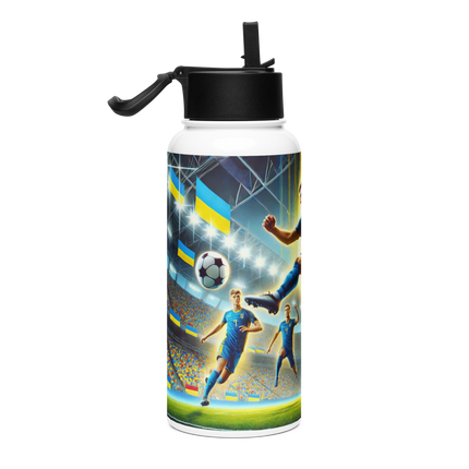 Steel Water Bottle with Ukrainian Soccer Emblem