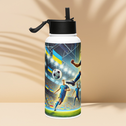 Steel Water Bottle with Ukrainian Soccer Emblem