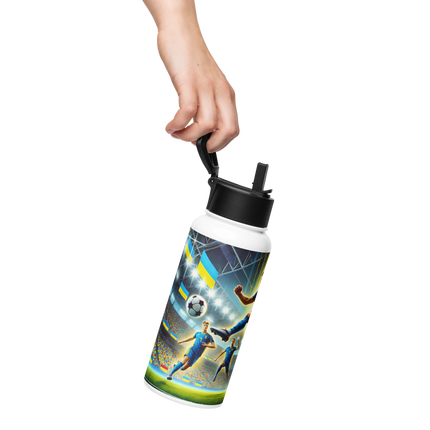 Steel Water Bottle with Ukrainian Soccer Emblem