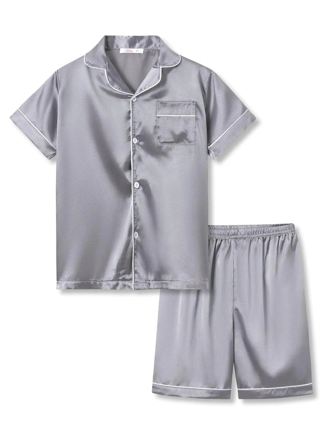Tebbis Satin Pajamas for Girls -Charcoal Cute Silky Summer Shorts Soft PJ Set Size 12