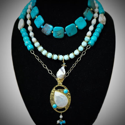 "The Deep Blue Sea" |Turquoise and Freshwater Pearl Necklace