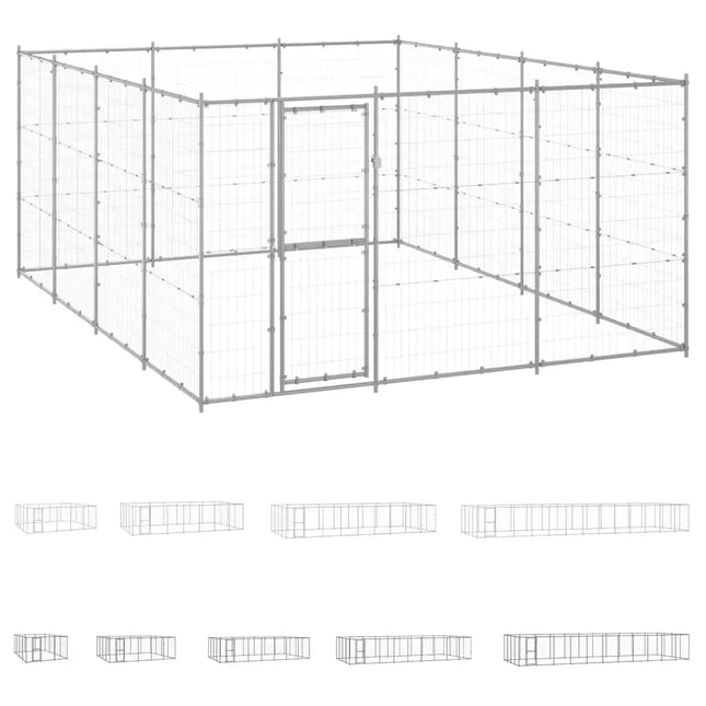 vidaXL Outdoor Dog Kennel Dog Pen Pet Crate Kennel Cage Fence for Yard Steel