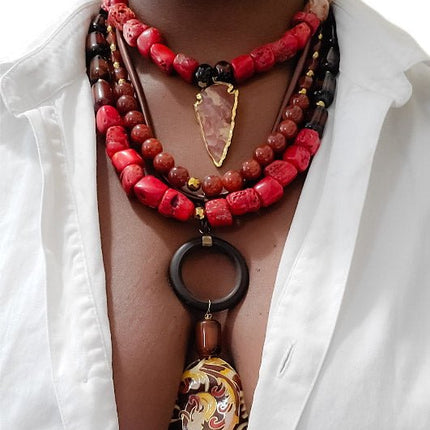 "Vibrant Red" Ocean Jasper Layered Necklace Set